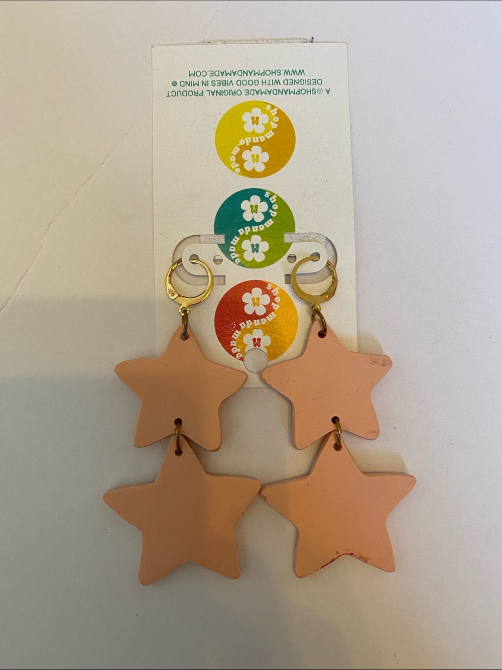 Handmade Peach Star Dangle Earrings - Lightweight Women’s Jewelry